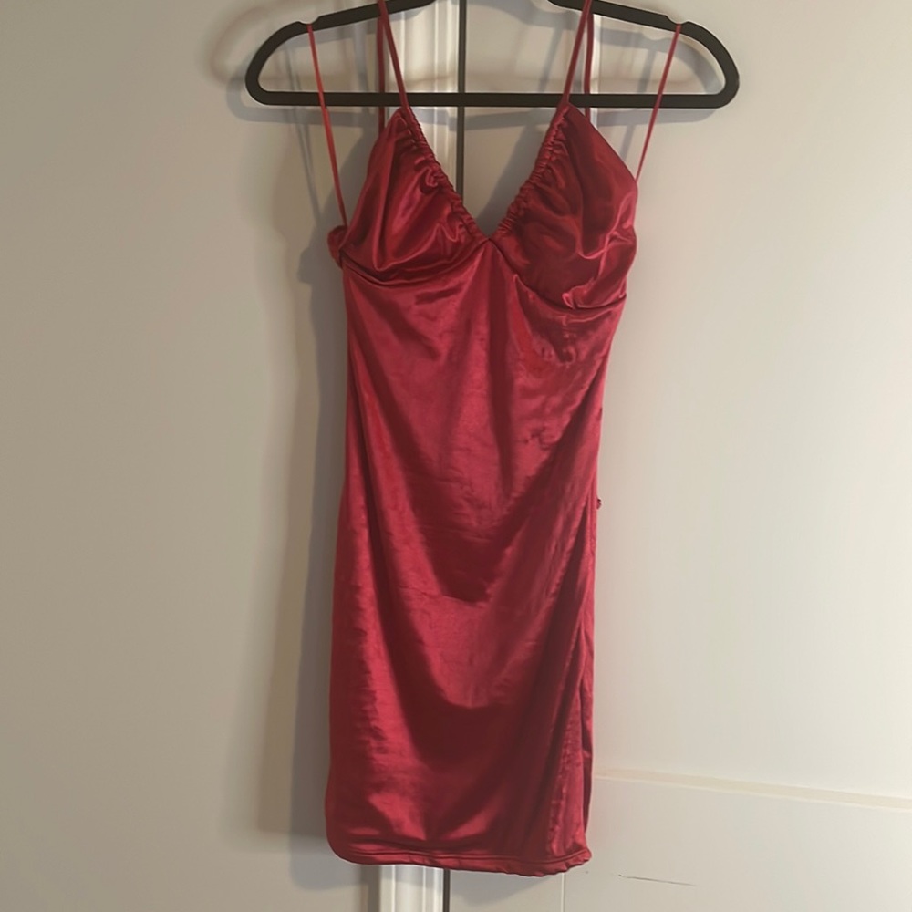 Beautiful satin red dress, only worn once, I just have nowhere else to wear it !